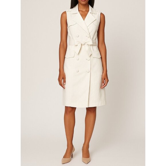 Calvin Klein White Double Breasted Trench Linen Dress With Pocket S - Picture 1 of 6